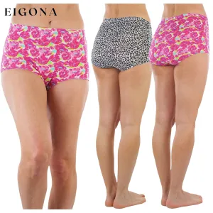 6-Pack:  Women's High Waisted Pink Solids and Patterned Gridle Panties