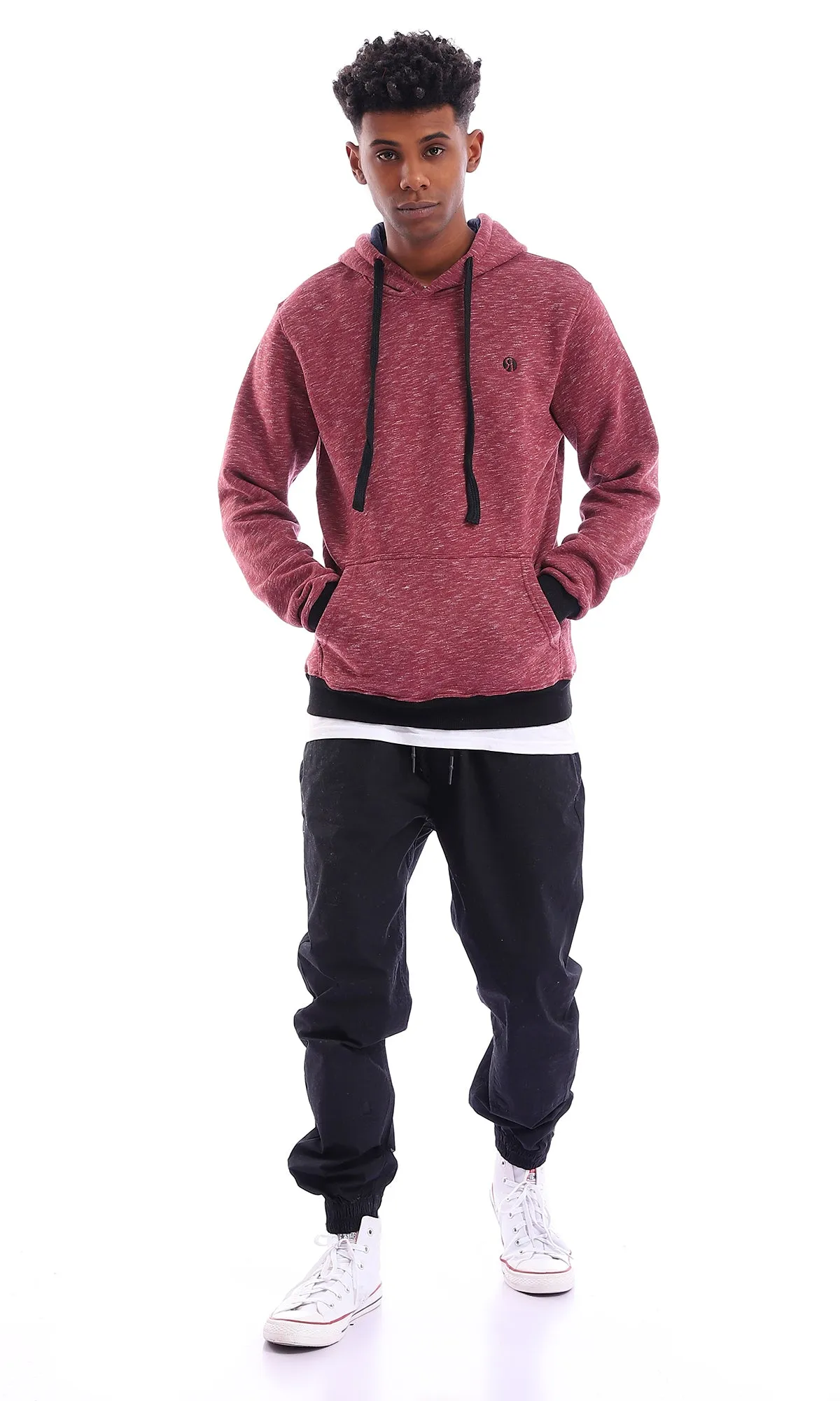 96047 Slip On Heather Burgundy Hooded Neck Hoodie