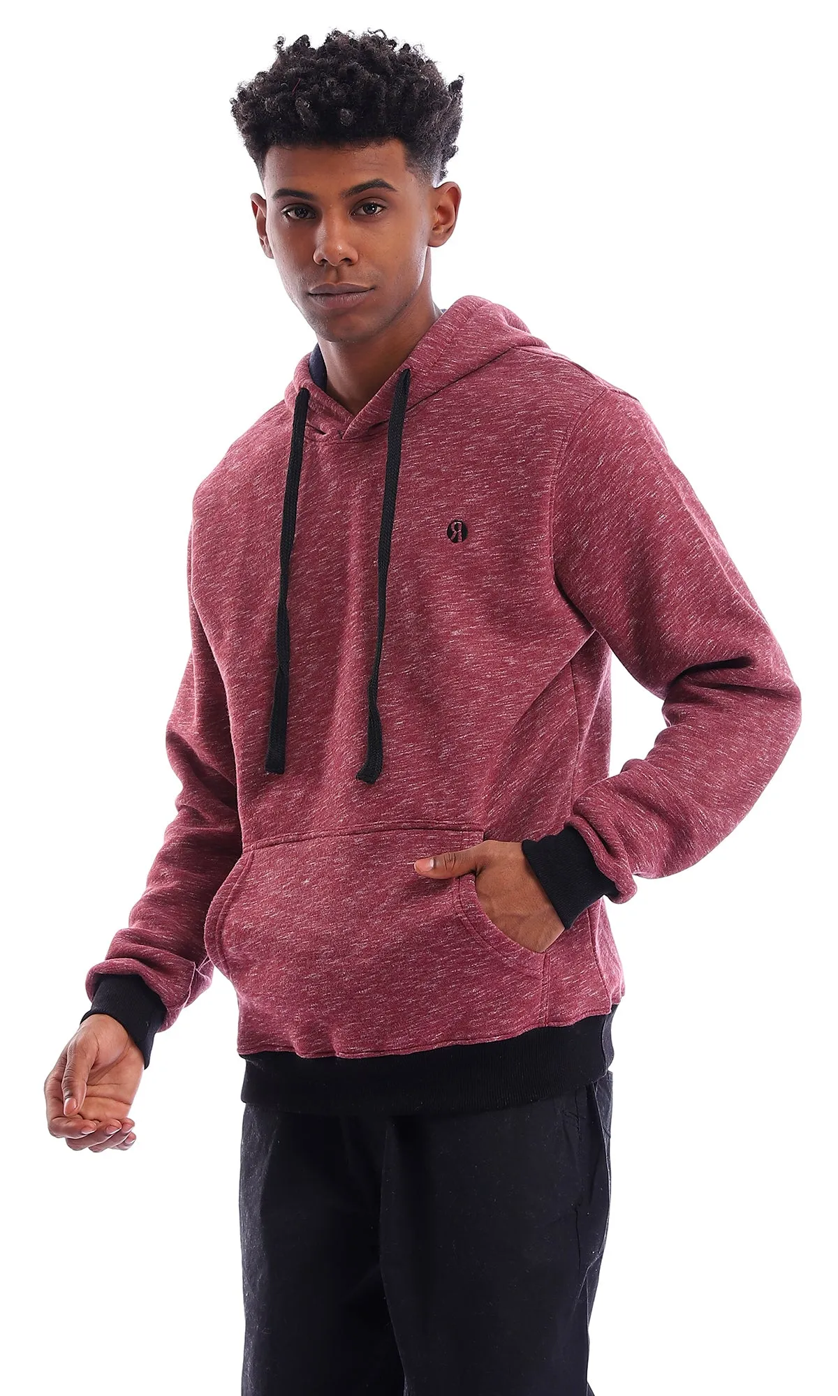 96047 Slip On Heather Burgundy Hooded Neck Hoodie