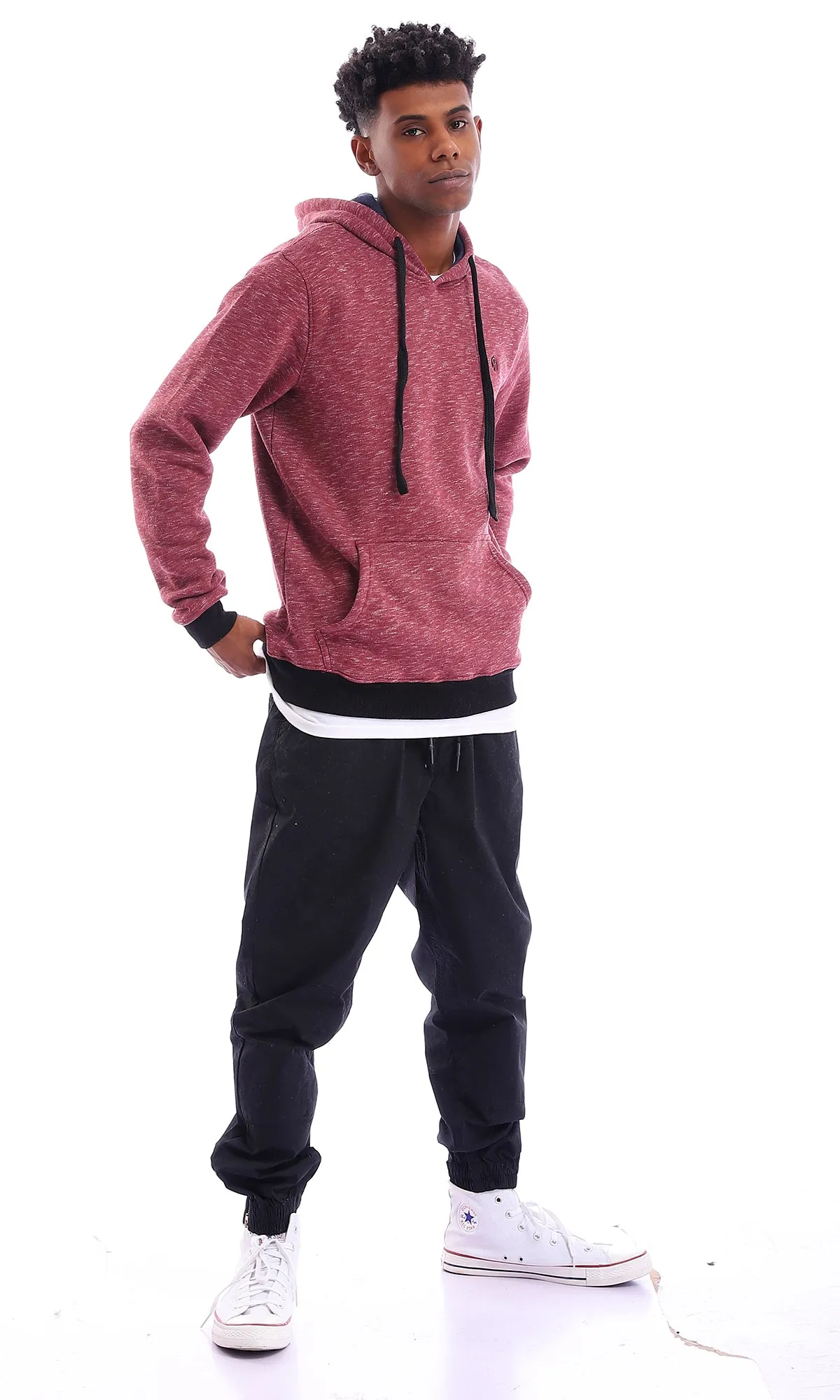 96047 Slip On Heather Burgundy Hooded Neck Hoodie