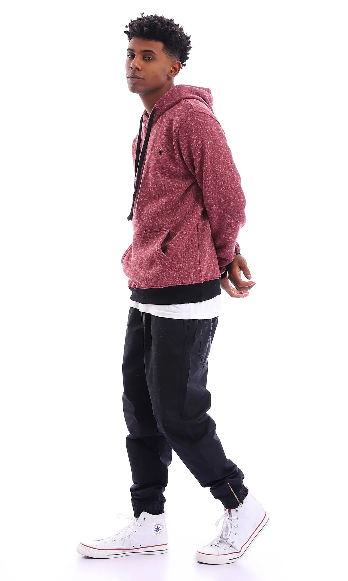 96047 Slip On Heather Burgundy Hooded Neck Hoodie
