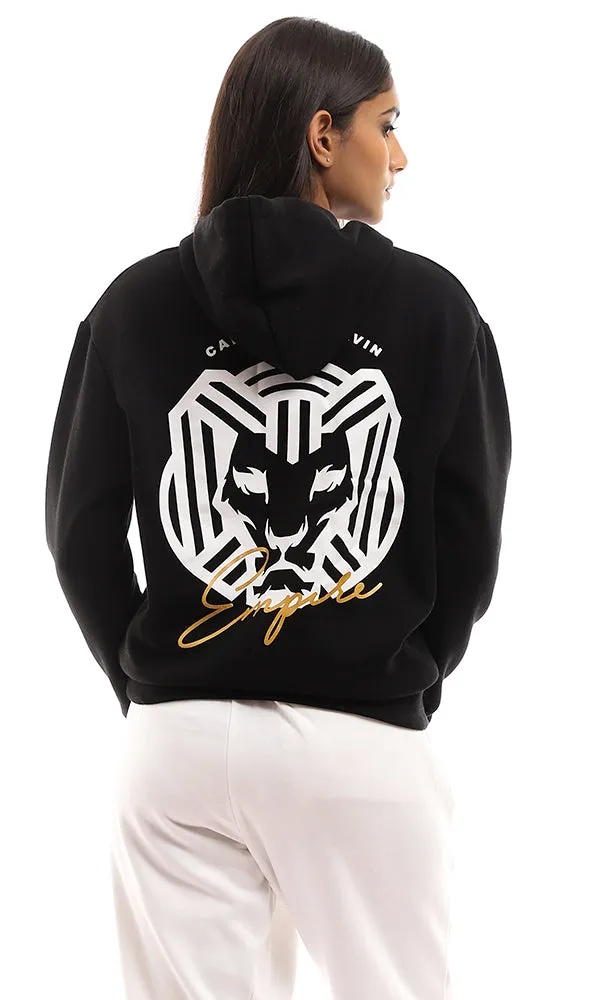 96175 Printed "Cairokee Empire" Standard Fit Hoodie - Black