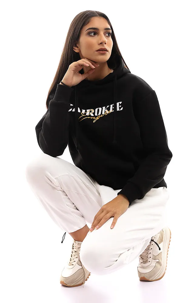 96175 Printed "Cairokee Empire" Standard Fit Hoodie - Black