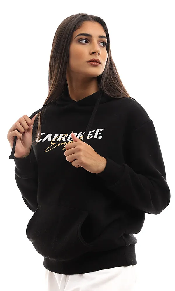 96175 Printed "Cairokee Empire" Standard Fit Hoodie - Black