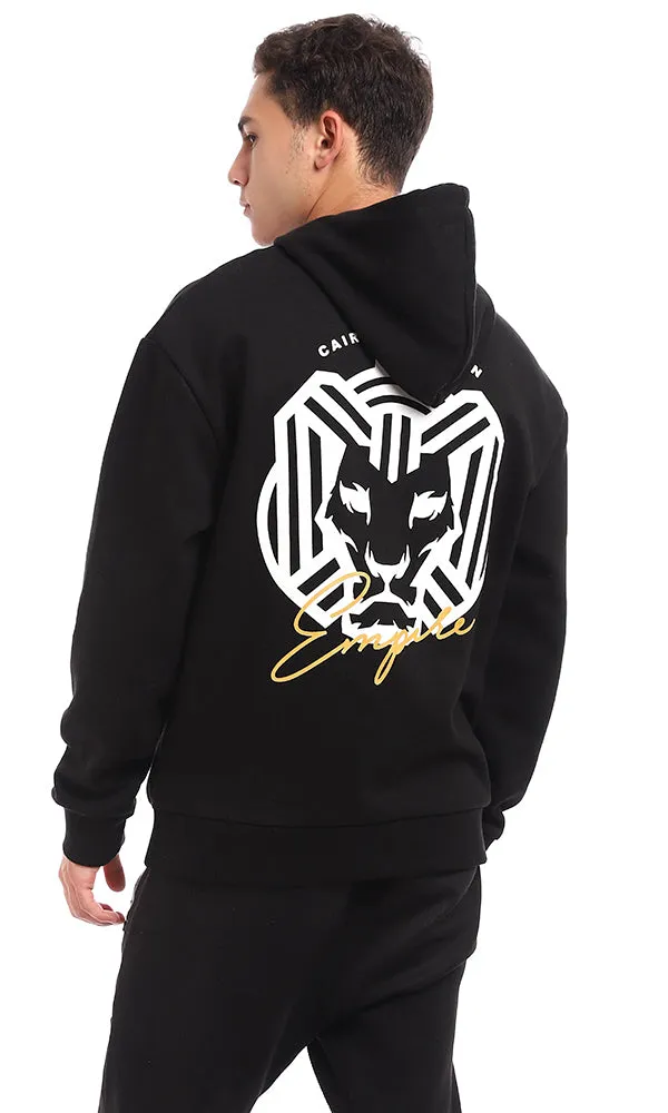 96175 Printed "Cairokee Empire" Standard Fit Hoodie - Black