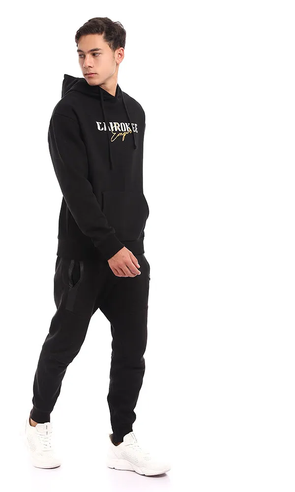 96175 Printed "Cairokee Empire" Standard Fit Hoodie - Black