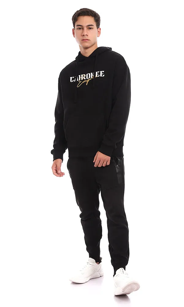 96175 Printed "Cairokee Empire" Standard Fit Hoodie - Black