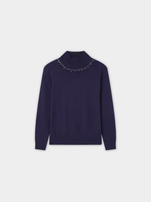 Beaded Turtleneck-Navy