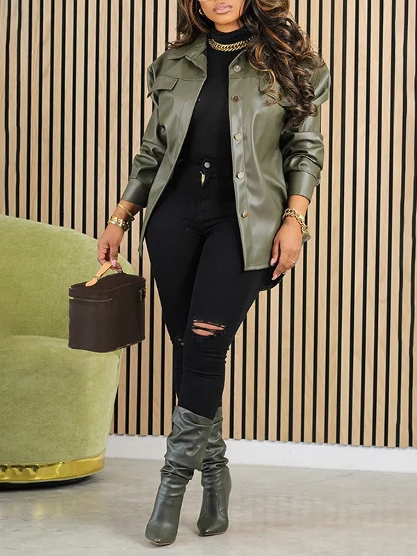 Beautiedoll Faux Leather Shirt Jacket