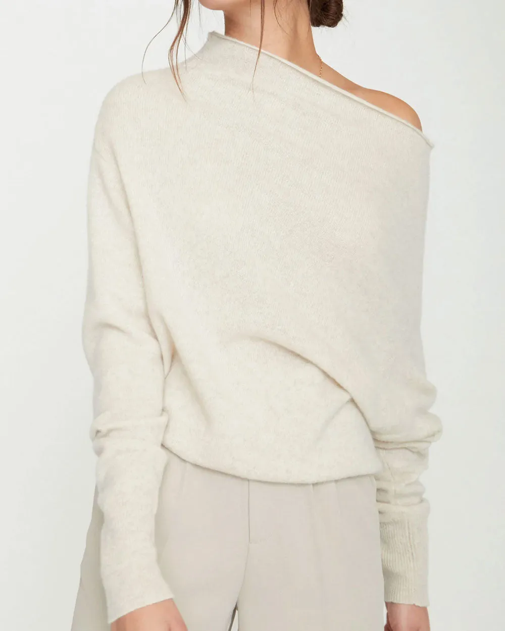 Bisque Melange Lori Off Shoulder Sweater