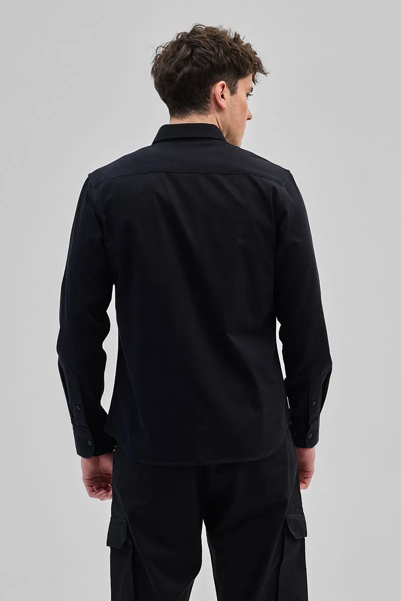 Black Solid Double Pocket Overshirt