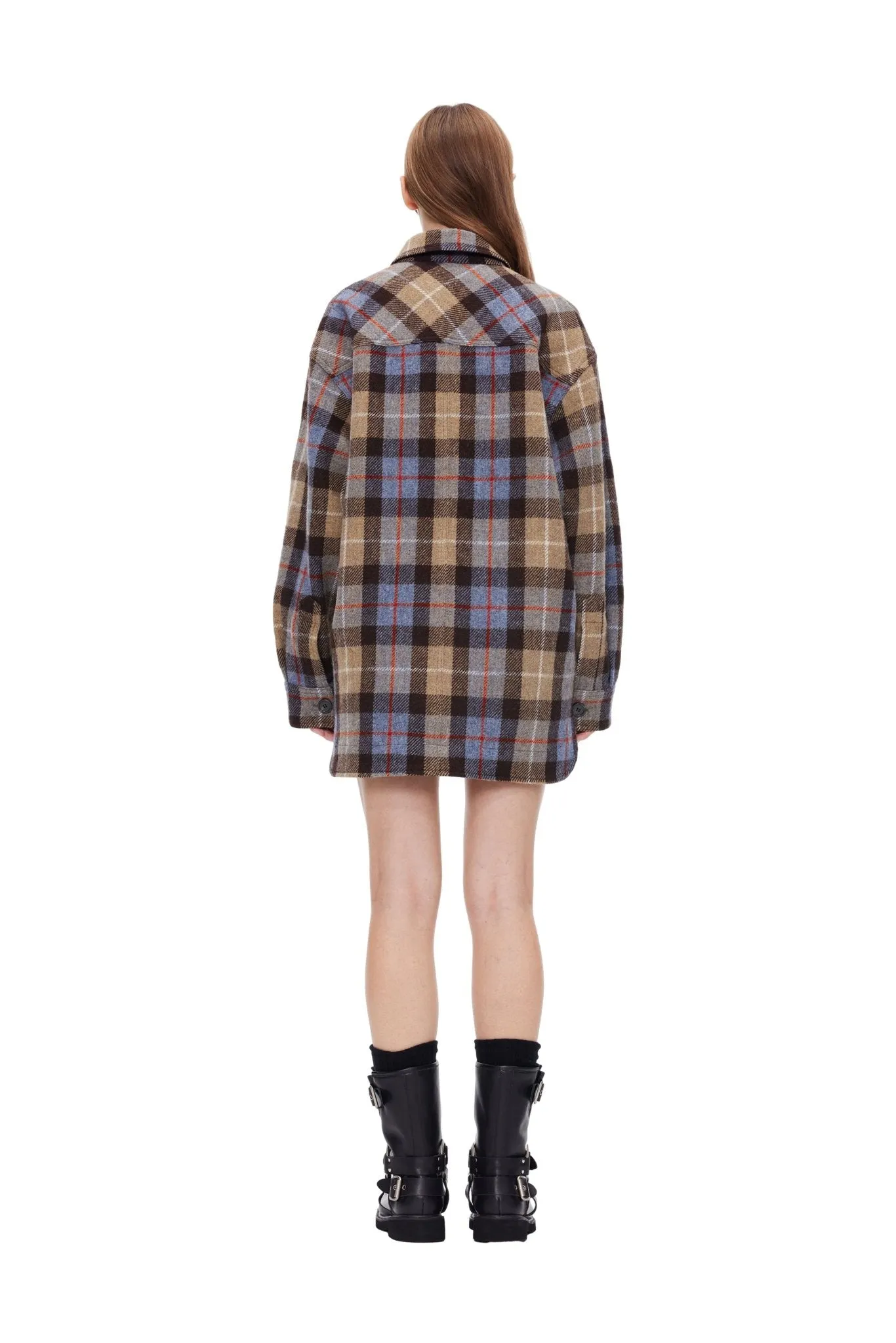 Blue and Brown Autumn Winter Plaid Jacket