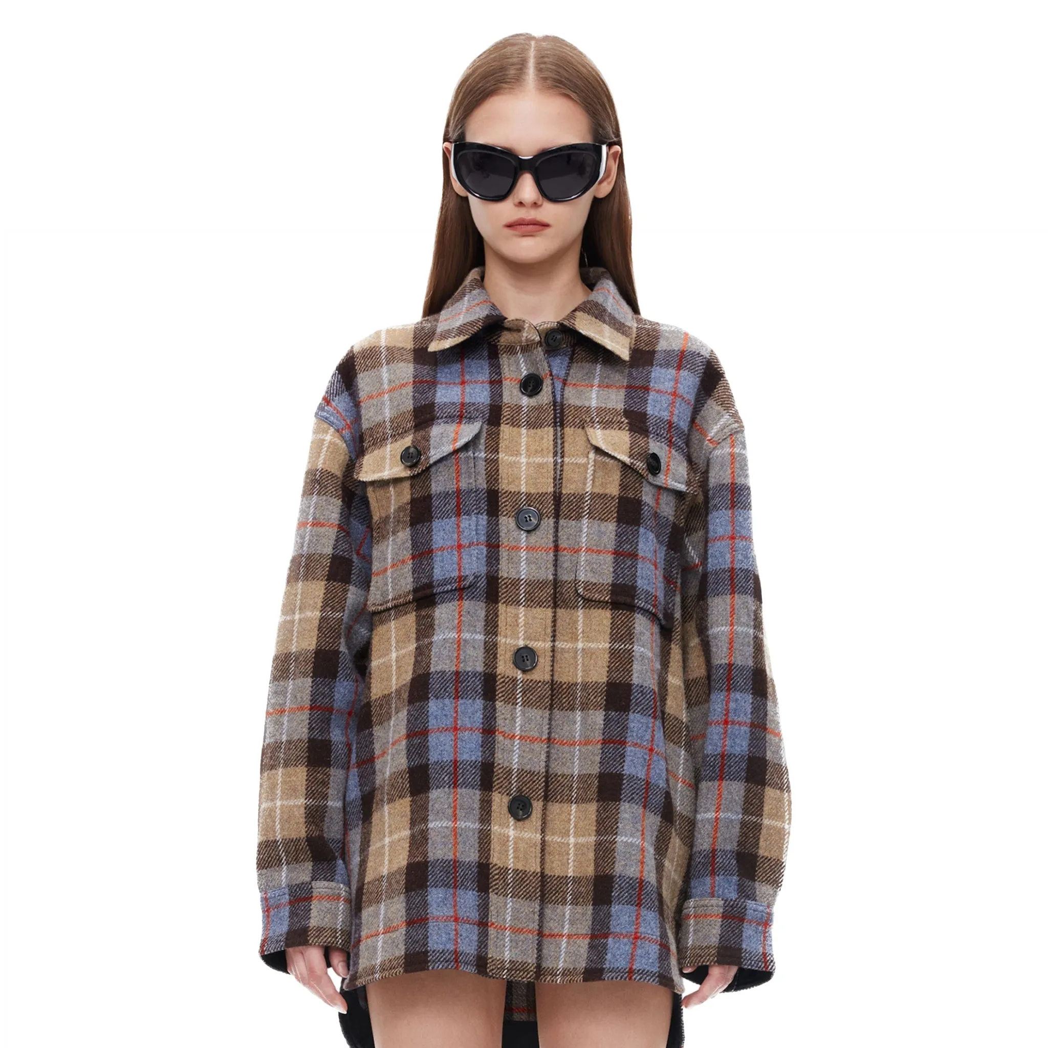Blue and Brown Autumn Winter Plaid Jacket