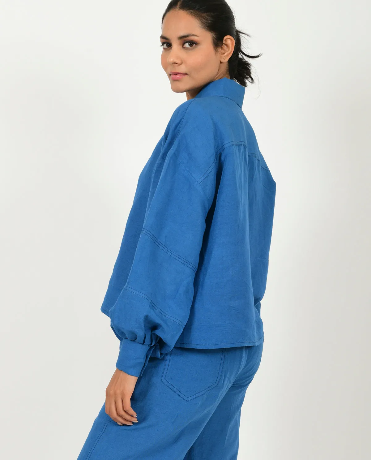 Blue Linen Bell Shirt