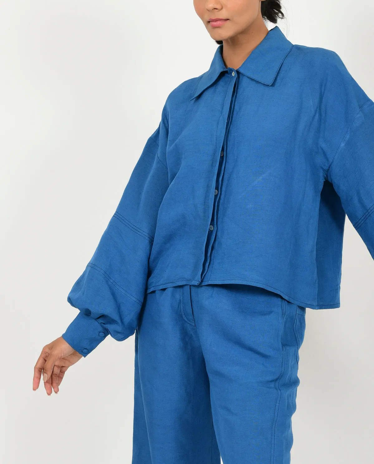 Blue Linen Bell Shirt