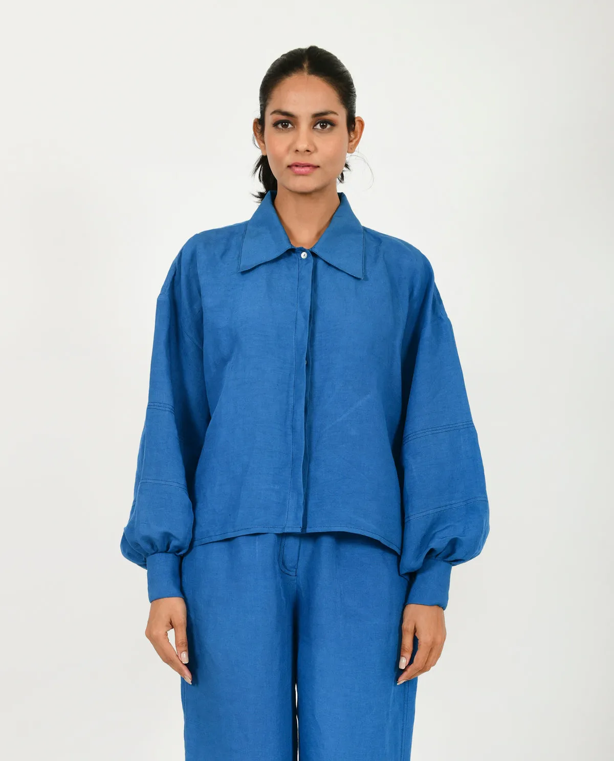 Blue Linen Bell Shirt