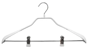 BodyForm Series -  Steel Coated Hanger with Shoulder Support & Adjustable Clips, Model 42LK, White