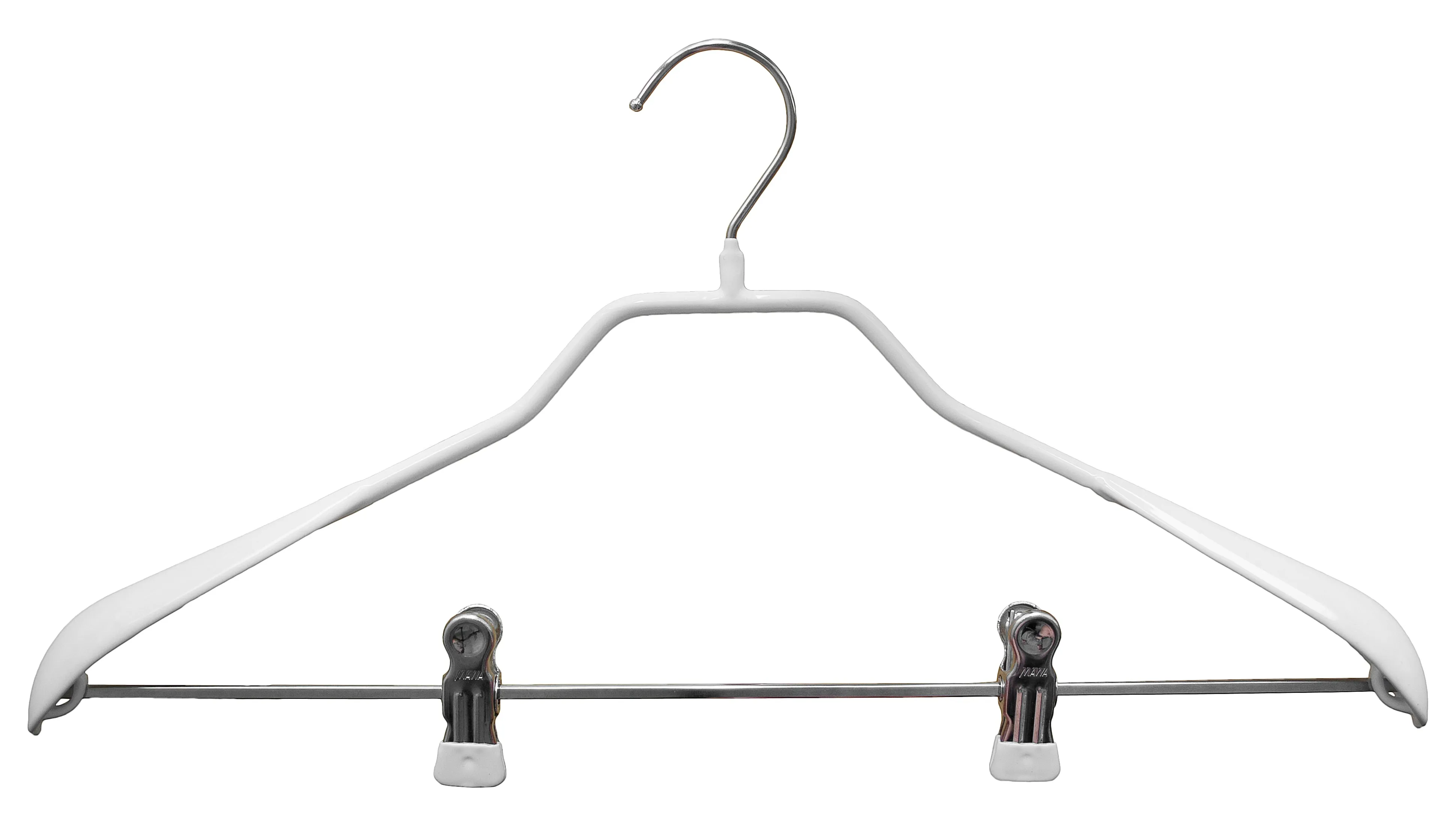 BodyForm Series -  Steel Coated Hanger with Shoulder Support & Adjustable Clips, Model 42LK, White