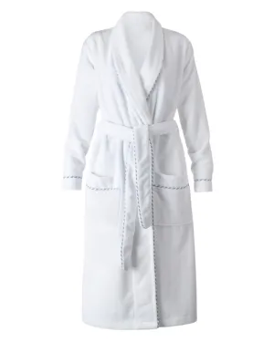 Calida White with Light Blue Trim Cotton Blend Luxury Bath Robe