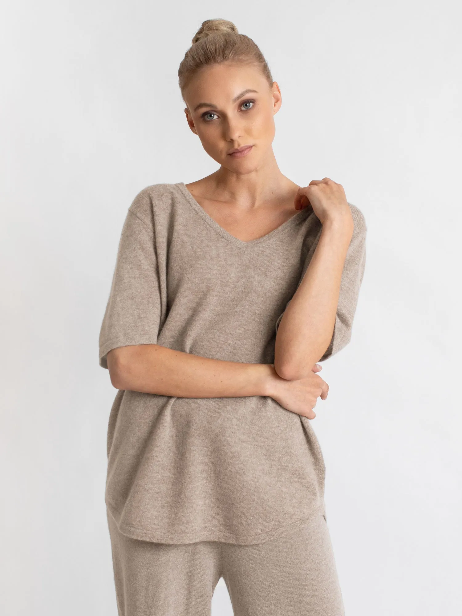Cashmere T-shirt "Iben" - toast