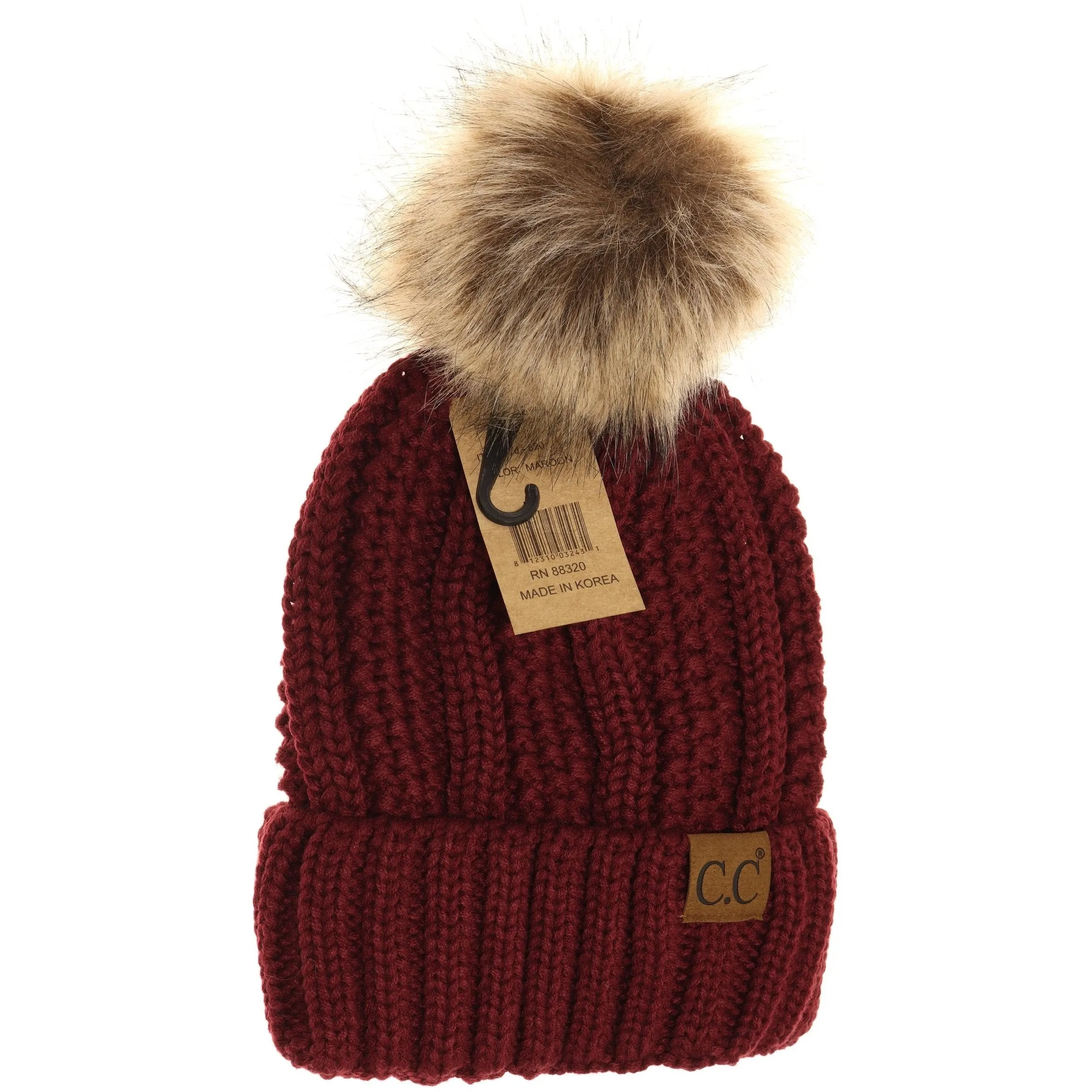 CC Beanie Fur Pom Hats - Solid