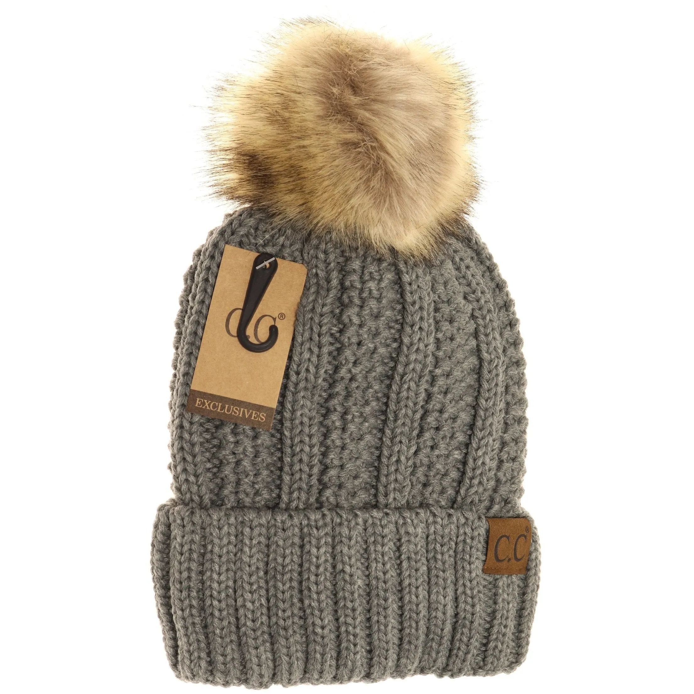CC Beanie Fur Pom Hats - Solid