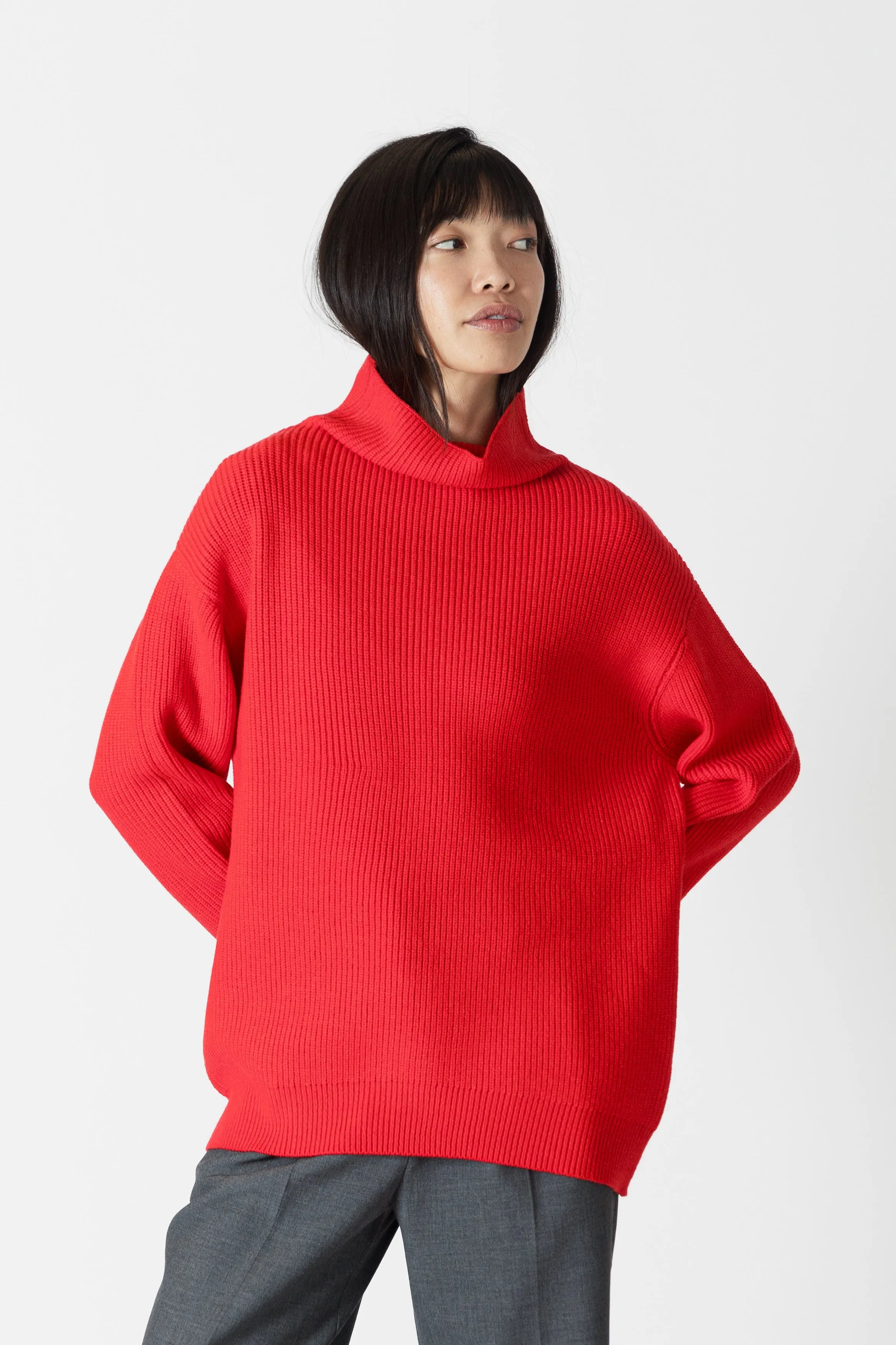 CHADWICK RIBBED MOCKNECK SWEATER - RED