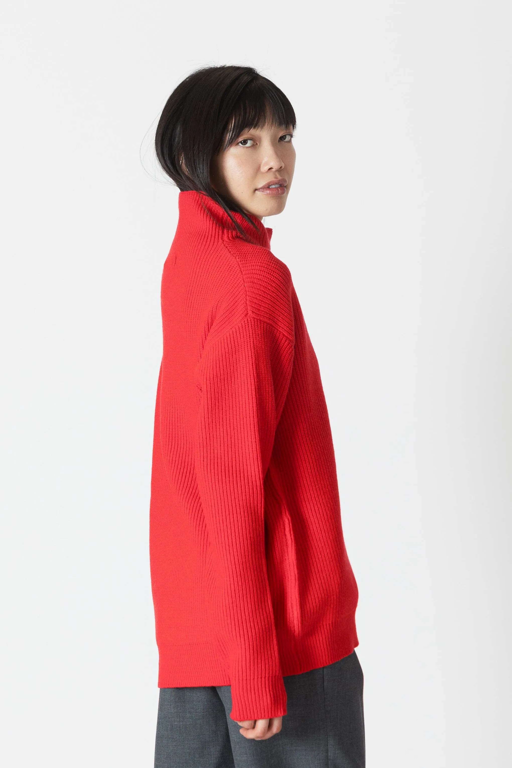 CHADWICK RIBBED MOCKNECK SWEATER - RED