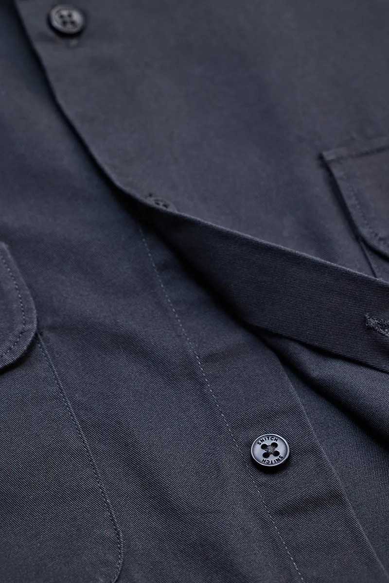 Charcoal Grey Solid Double Pocket Overshirt