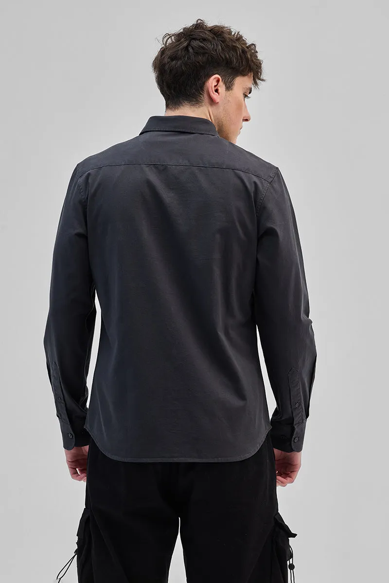 Charcoal Grey Solid Double Pocket Overshirt