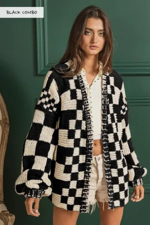 Check Chunky Cardigan (Black)