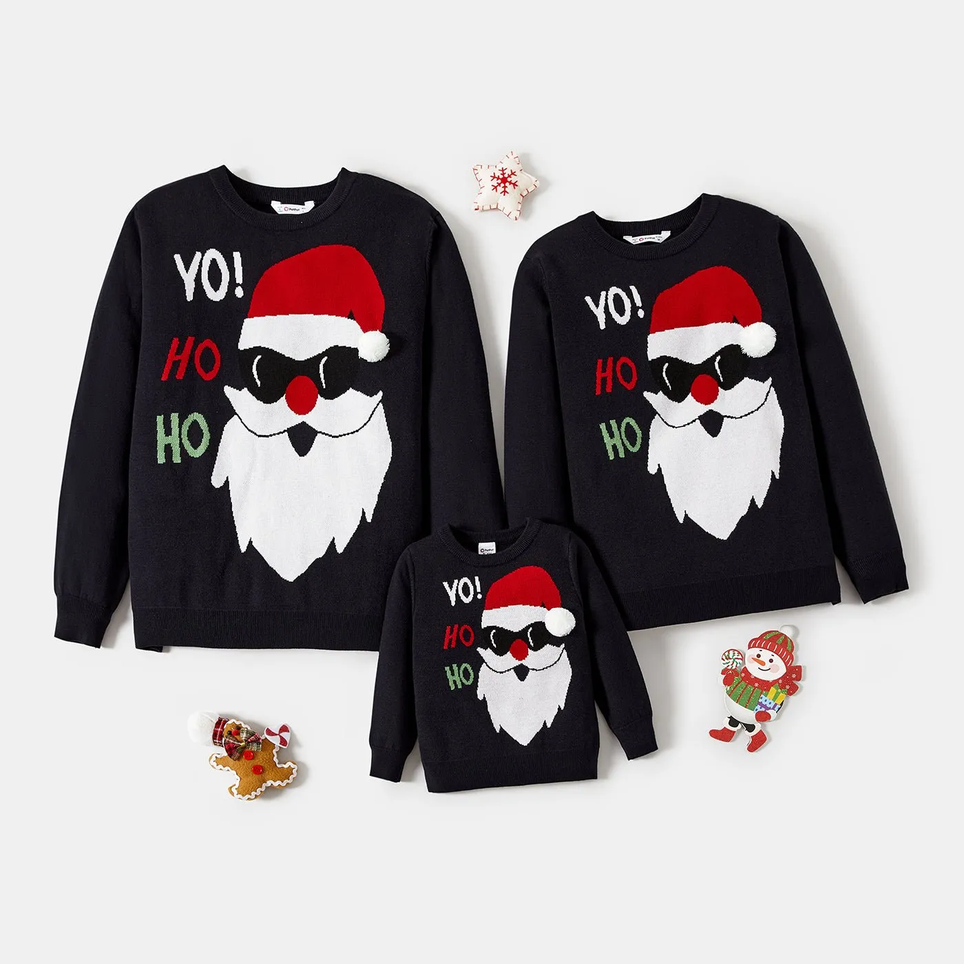 Christmas Family Matching Santa Print Crewneck Long-sleeve Sweatshirts