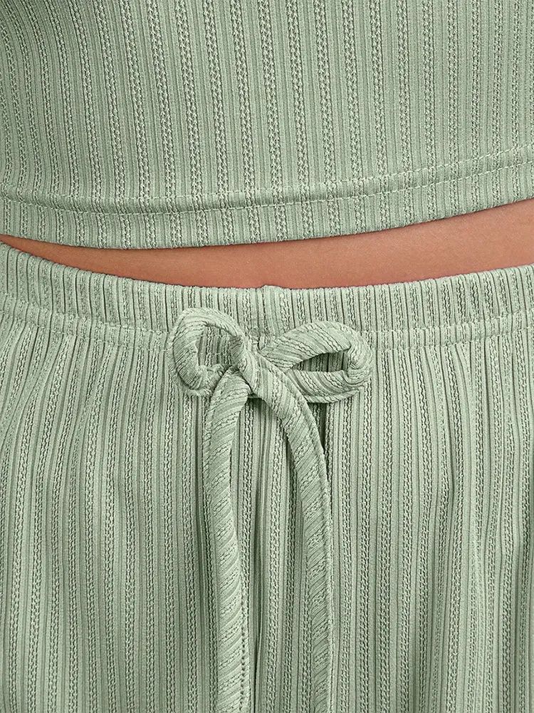 Comfort Lace Strap Tank Top and Long Pants Loungewear Set