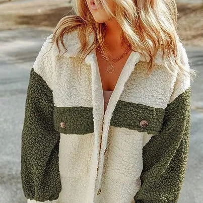 Contrast Color Patchwork Jacket Pocket Furry Wholesale Women's Coats & Jackets N3823100900017