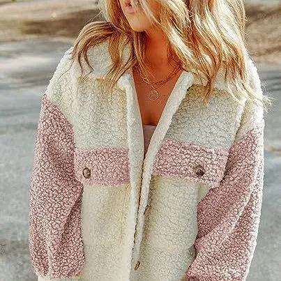 Contrast Color Patchwork Jacket Pocket Furry Wholesale Women's Coats & Jackets N3823100900017