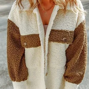 Contrast Color Patchwork Jacket Pocket Furry Wholesale Women's Coats & Jackets N3823100900017