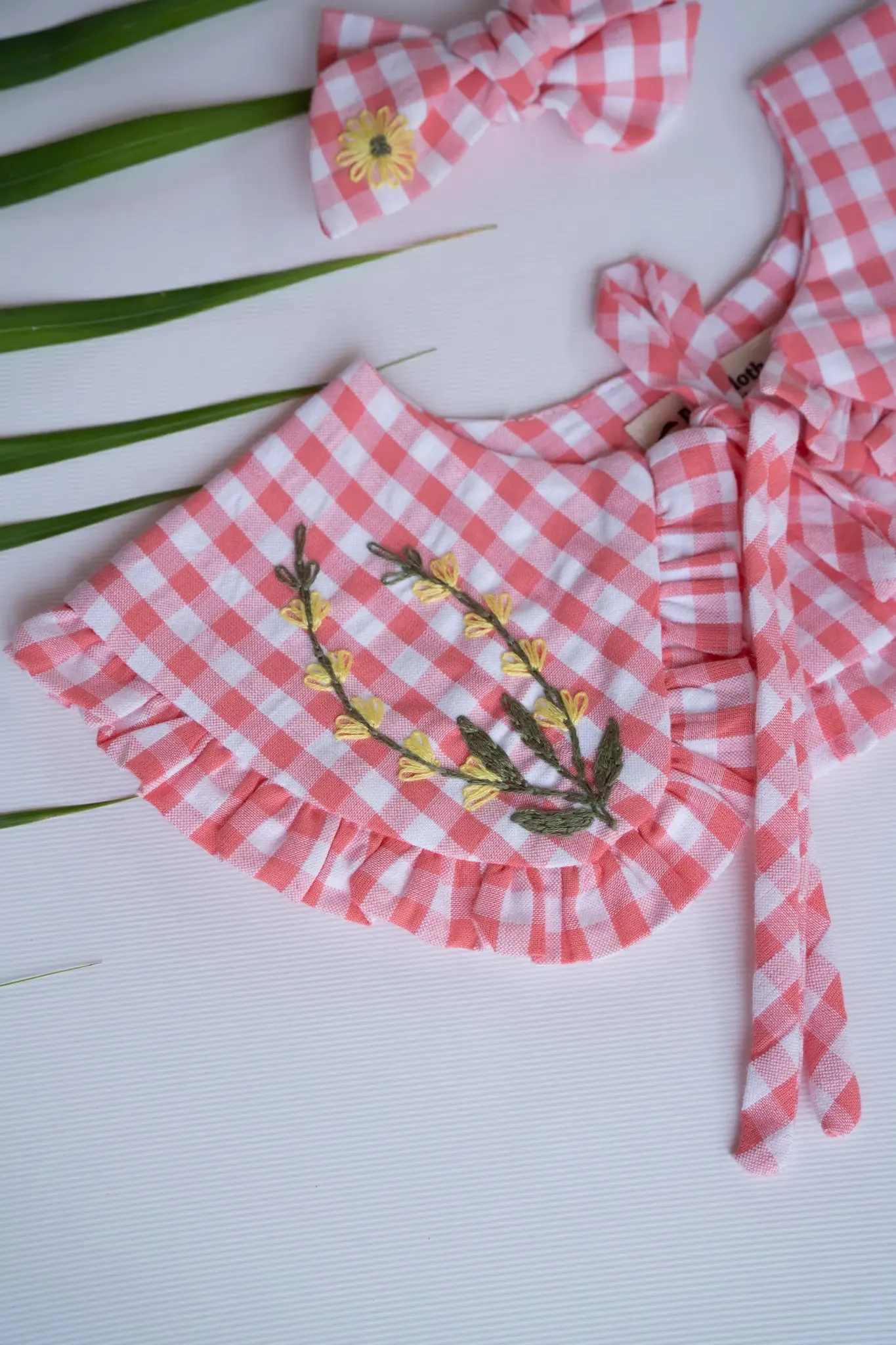 Detachable Collar and Hair Bow set - Pink Check