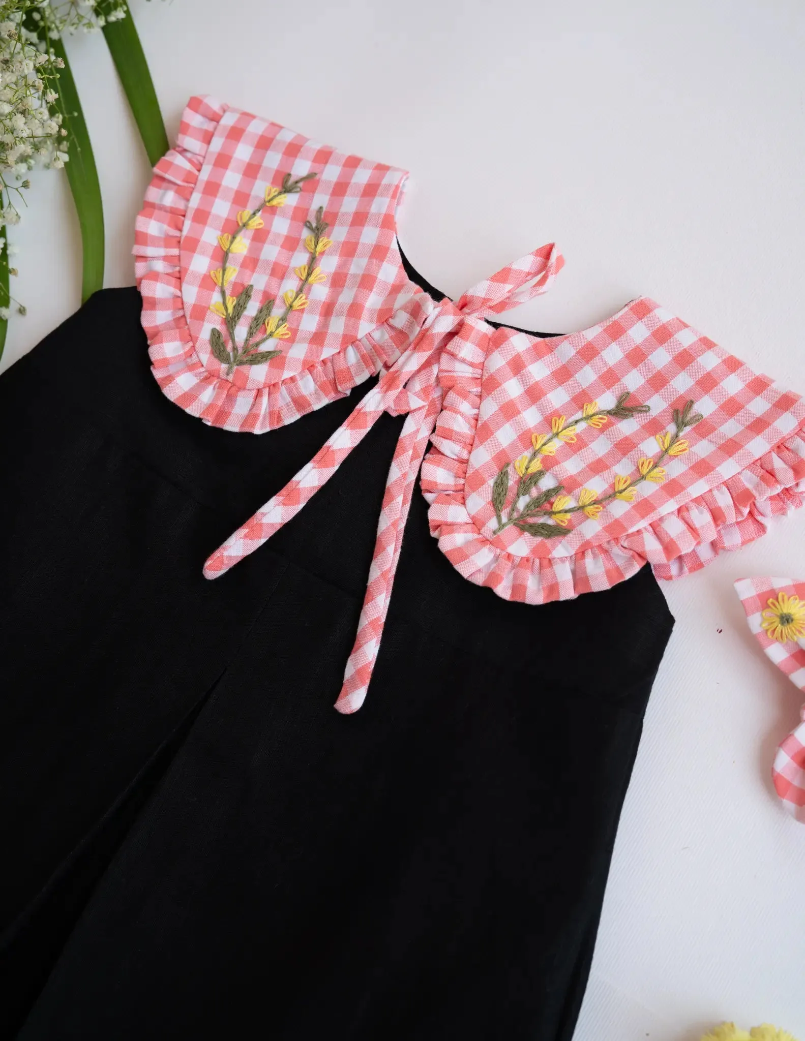 Detachable Collar and Hair Bow set - Pink Check