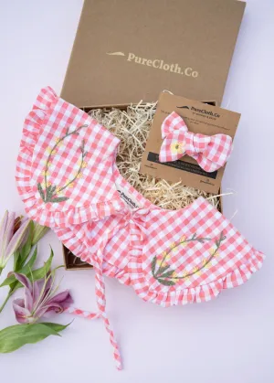 Detachable Collar and Hair Bow set - Pink Check