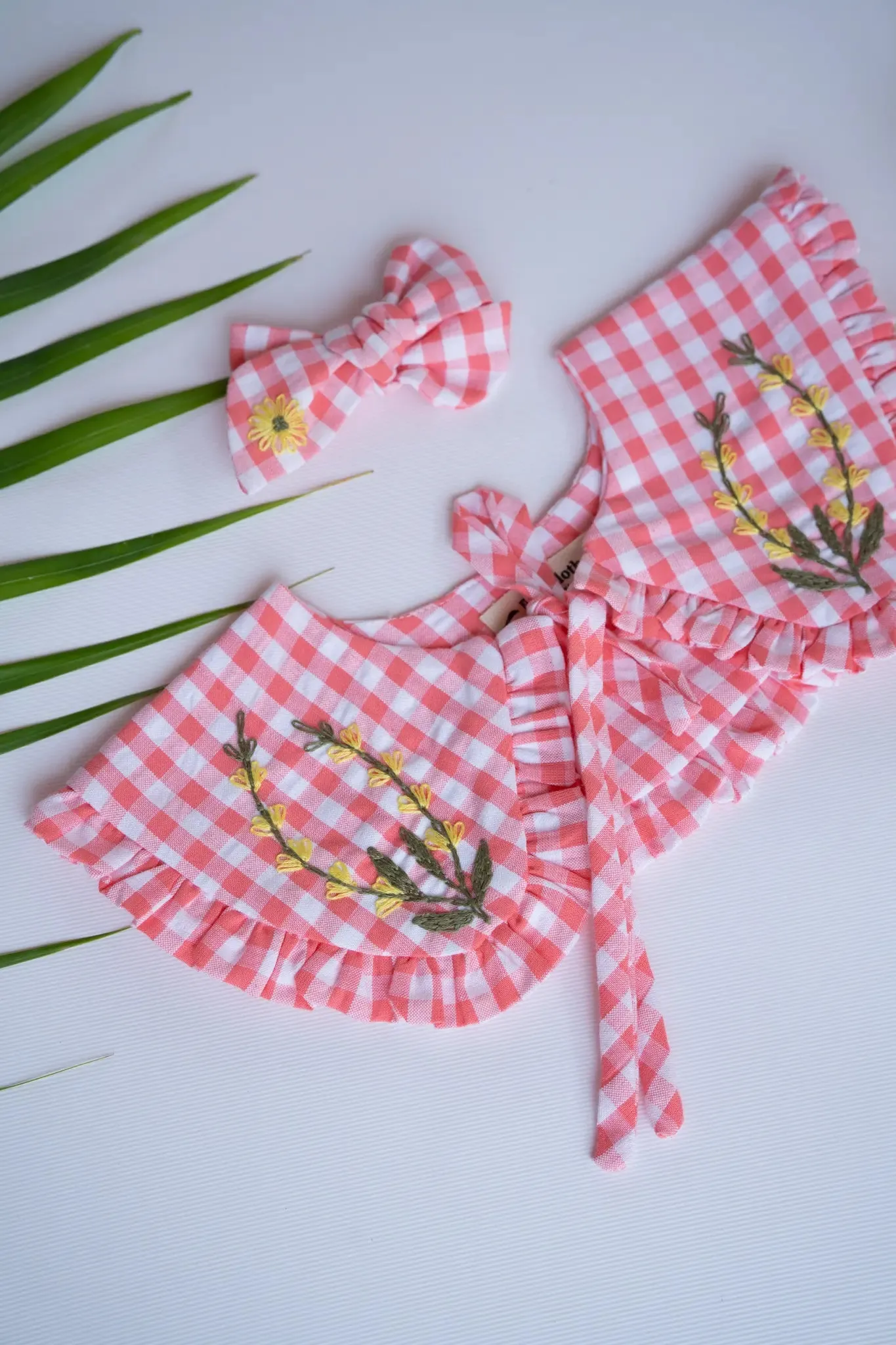 Detachable Collar and Hair Bow set - Pink Check