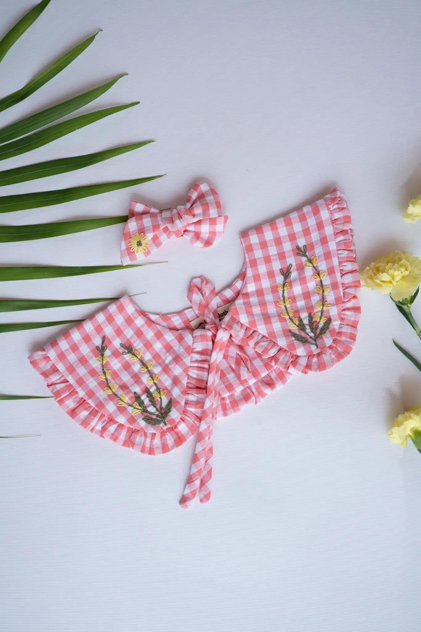 Detachable Collar and Hair Bow set - Pink Check