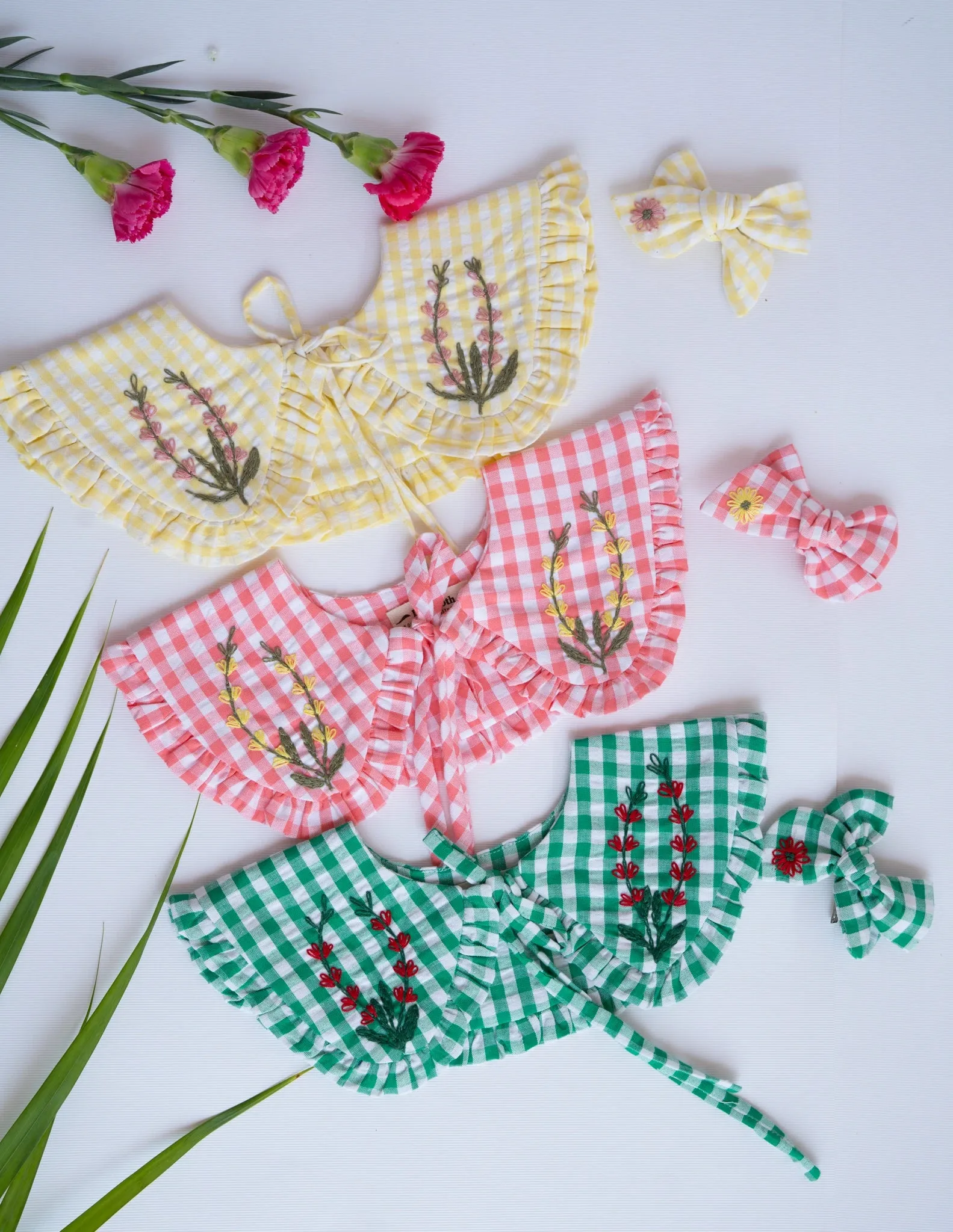Detachable Collar and Hair Bow set - Pink Check