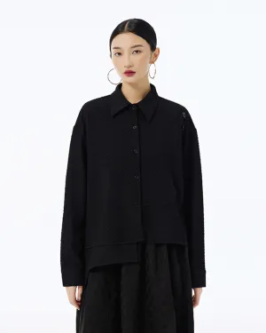 ellazhu Women's Long Sleeve Lapel Button Down Solid Color Irregular Hem Loose Shirt GE33 Black
