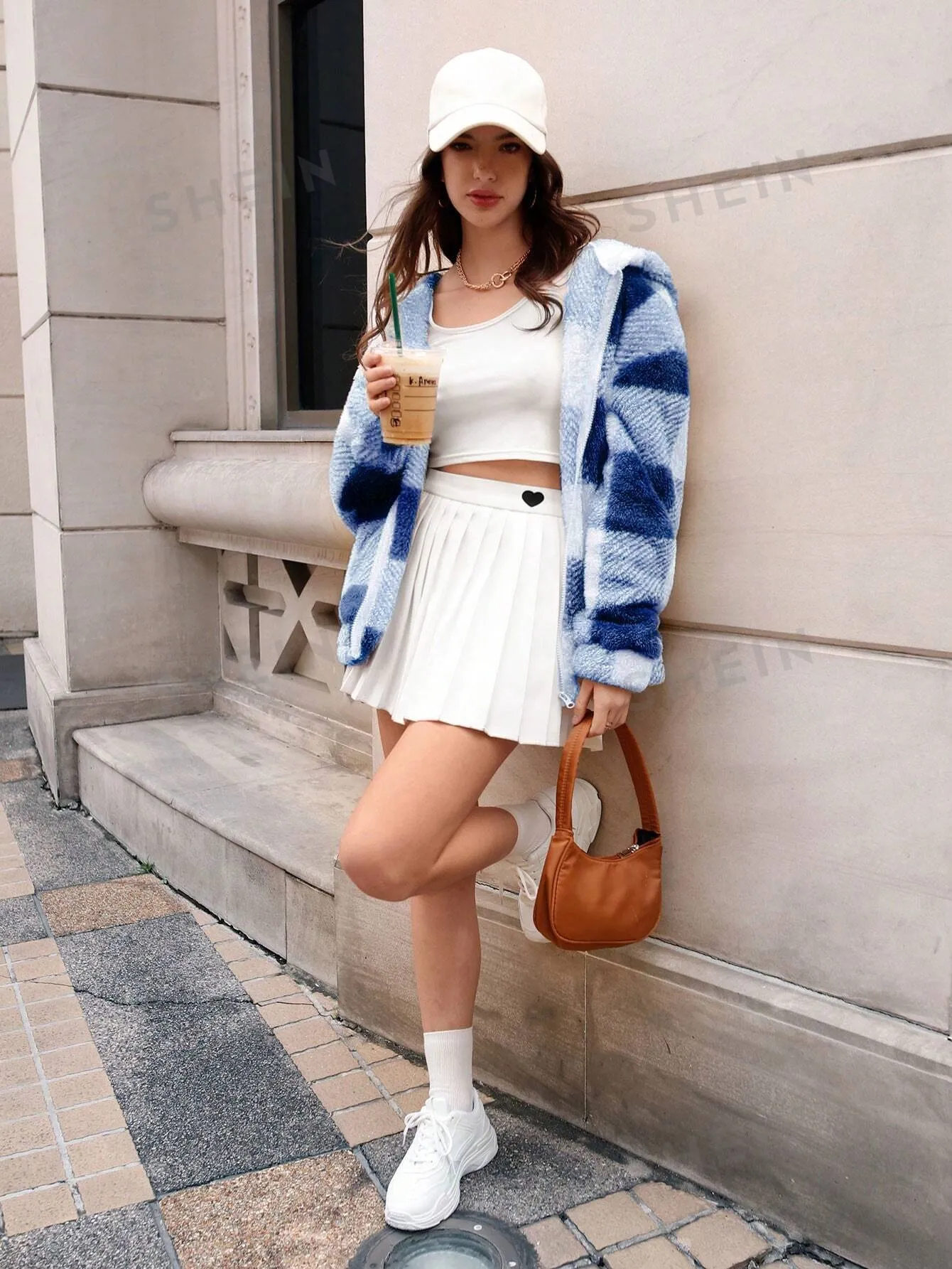 EZwear Color Block Plaid Fleece Lined Hooded Jacket For Autumn & Winter, Casual