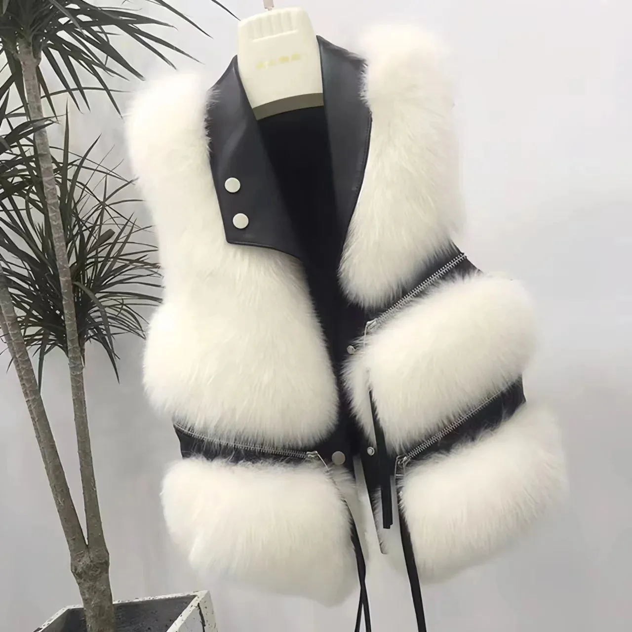 Faux Fur Waistcoat for Womens, Chic Splice Fox Coat Ladies Sleeveless Fur Vest Jacket