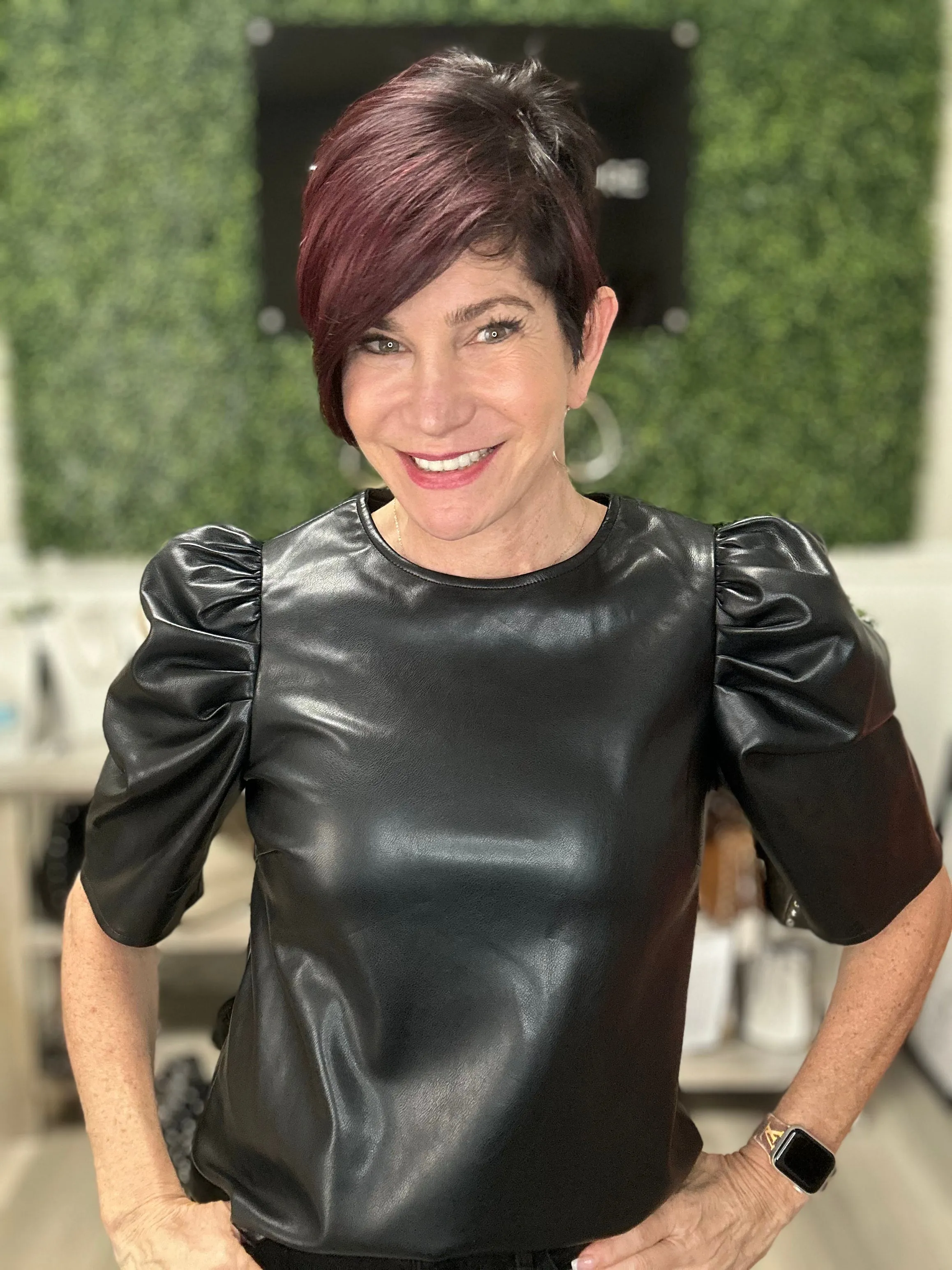 Faux Leather Puff Shoulder Top