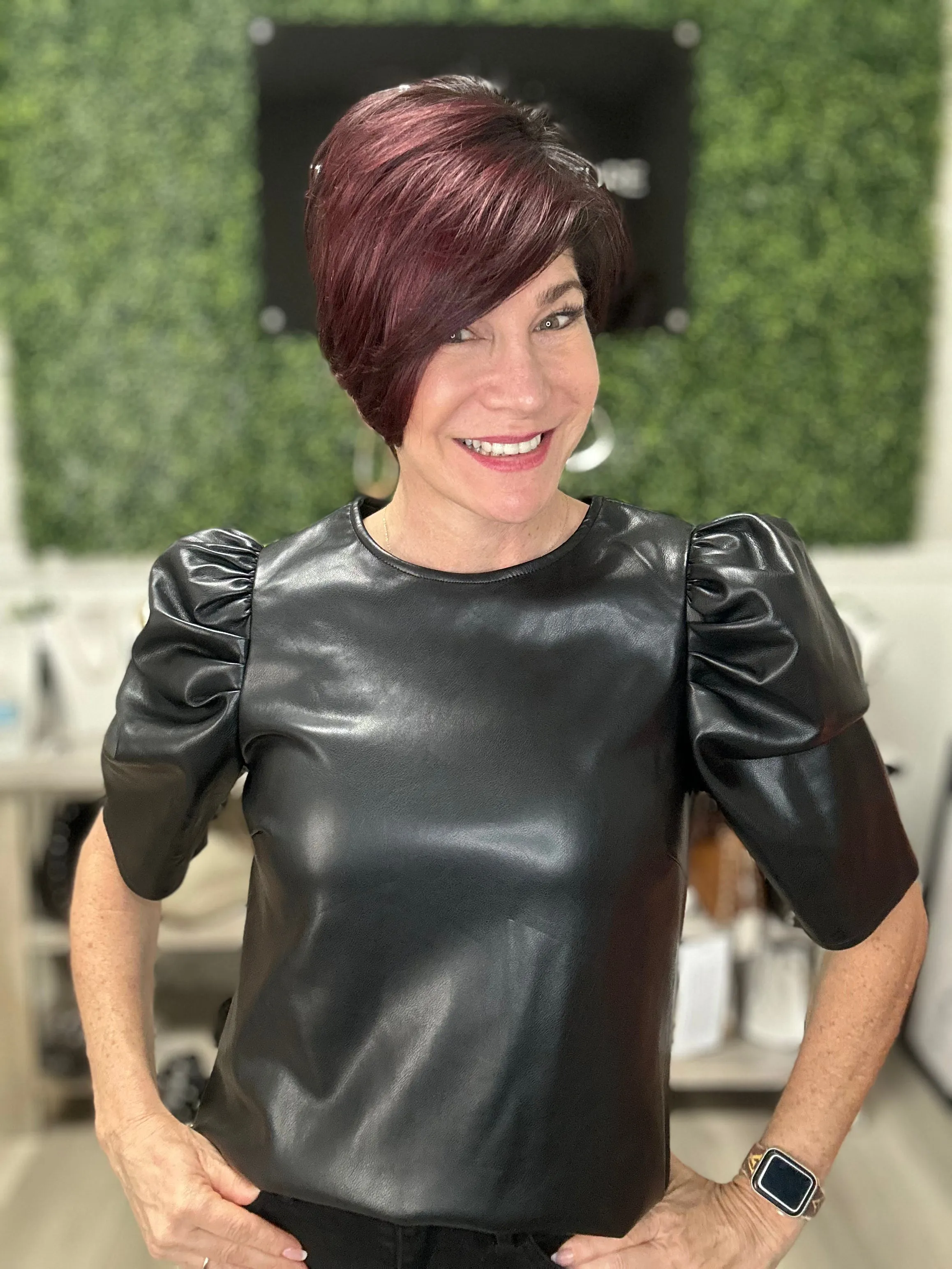 Faux Leather Puff Shoulder Top