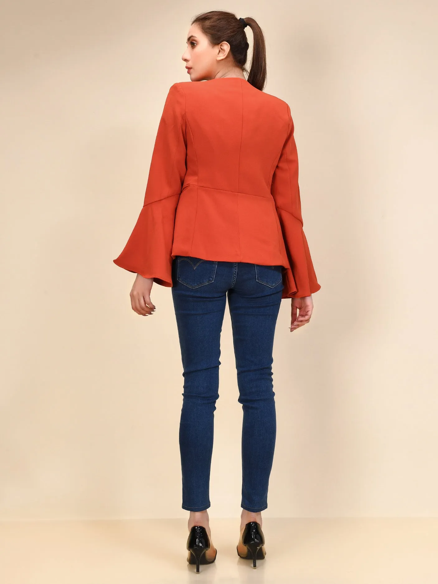 Flared Sleeved Coat - Orange