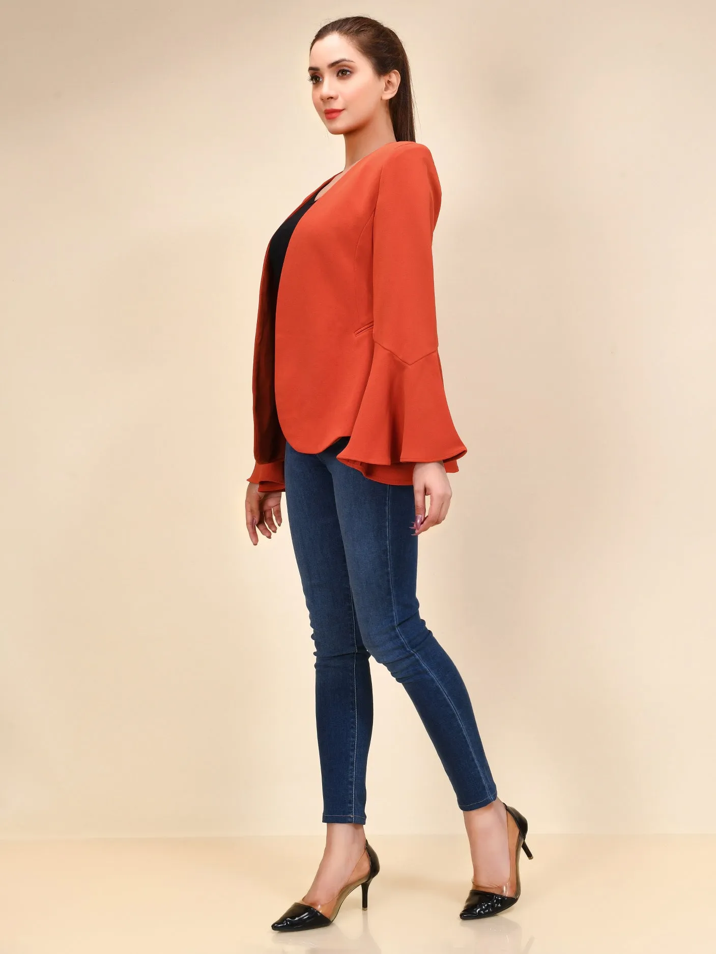 Flared Sleeved Coat - Orange