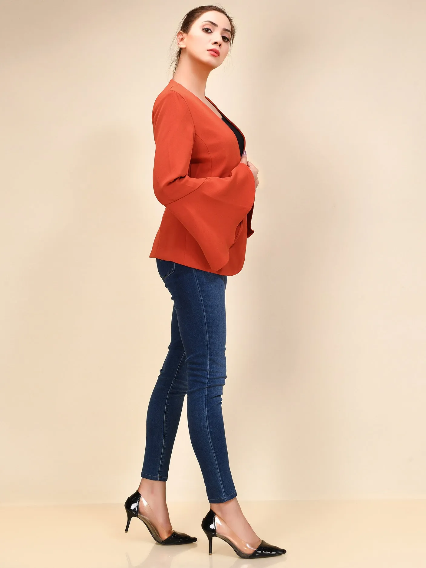 Flared Sleeved Coat - Orange